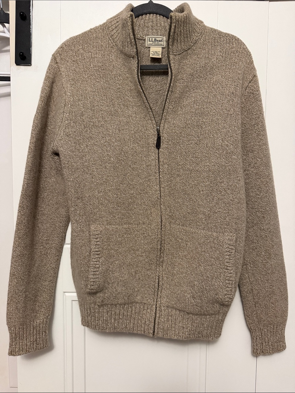 L.L. Bean Men's Zip-Front Sweater Jacket in Taupe Heather Size MD Tall